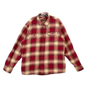 Orvis Men XXL Flannel Shirt Plaid Heavy Red Button Front Classic Fit Outdoors